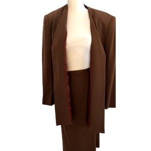 Carlisle 2 PC Brown  Wool Lined Skirt Suit Blazer Set Size 16